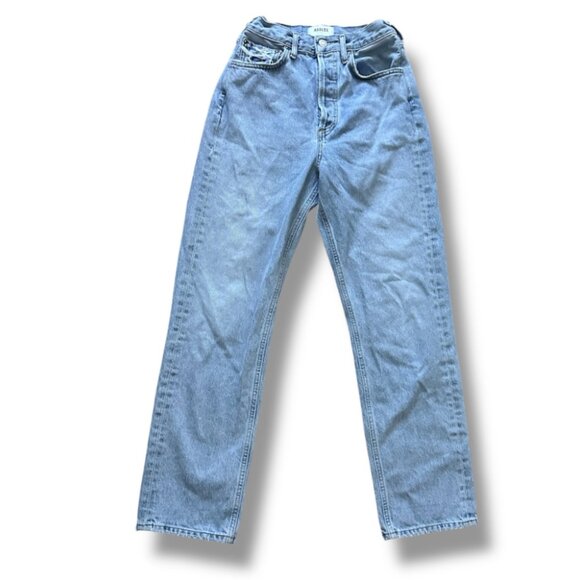 AGOLDE Light Wash High Rise Straight Leg Jeans Women's Size 23 Distressed Denim - Picture 1 of 16